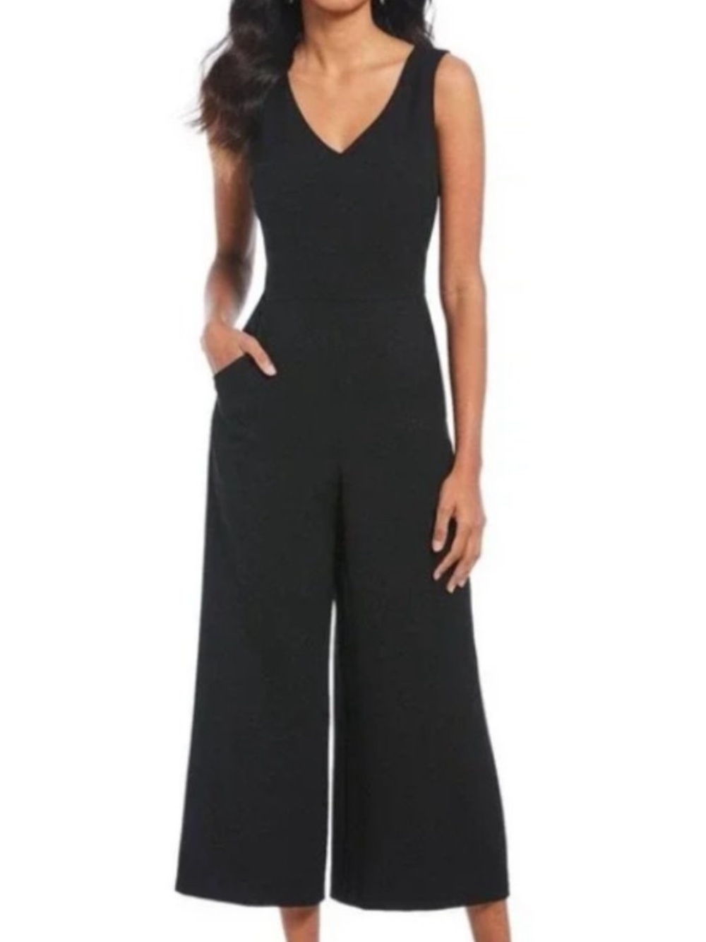Karl Lagerfeld Black Sleeveless V-Neck Wide-Leg Jumpsuit size 0